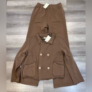 ELAN Brown Double-Breasted Jacket and Pants Set NWT